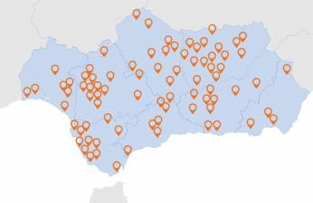 Mapa de asociados de Grupo Ibricks en Andalucía.