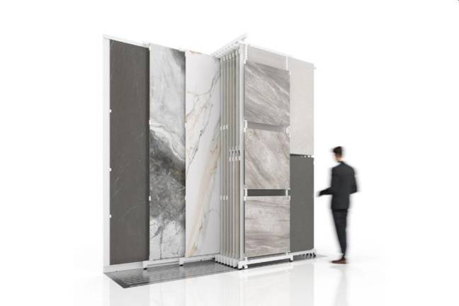 El mueble multiformato para exponer cerámica Utah Multi Tiles es una de las novedades de la firma castellonense. $!El mueble multiformato para exponer cerámica Utah Multi Tiles es una de las novedades de la firma castellonense.