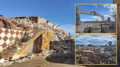 Recta final del derribo de las antiguas azulejeras Onuba, Gres Luna y Pasta Blanca en la carretera L’Alcora-Castelló a la entrada a la población castellonense.