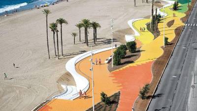 $!Vista aérea del paseo marítimo de la Playa de Poniente de Benidorm.