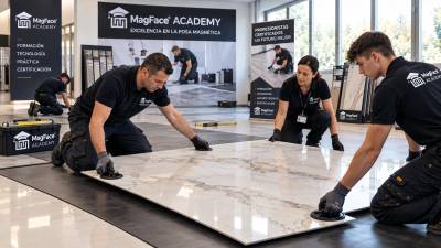 $!Imagen de una demostración práctica del sistema de instalación magnética MagFace durante un curso de formación de la Academy.