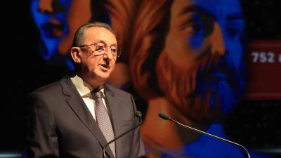 El empresario cerámico Manuel Rubert, durante su parlamento en su homenaje en Vila-real.