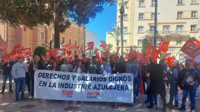 Imagen de la última protestas en Castelló de los sindicatos de la cerámica.