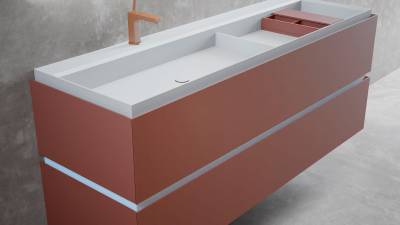 $!Encimera Solid Surface detalle zona de agua y zona seca.