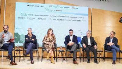 Javier Lázaro, director técnico y de regulación de APPA Renovables; Joaquín Daura, director de Gestión Activa de la Energía de Schneider Electric; Nuria de Lucas, directora de Transición Energética de la dirección general de Gases Renovables de Naturgy; Javier Prado, director de CIP España, José María Sánchez Hervás; director de la Unidad de Combustión y Gasificación del CIEMAT, y Marcos López-Brea, CEO de DH2 Energy.