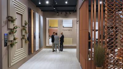 Detalles del espacio de Gresmanc Group en la reciente edición de Cersaie.