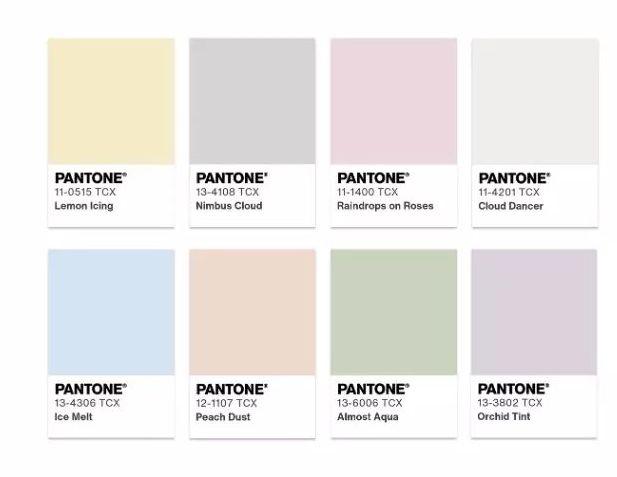 $!Paleta de tonos Pastel empolvados para combinar con el Cloud Dancer. / PANTONE