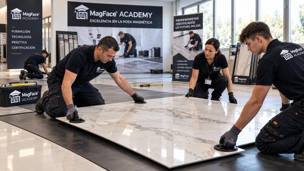 $!Imagen de una demostración práctica del sistema de instalación magnética MagFace durante un curso de formación de la Academy.