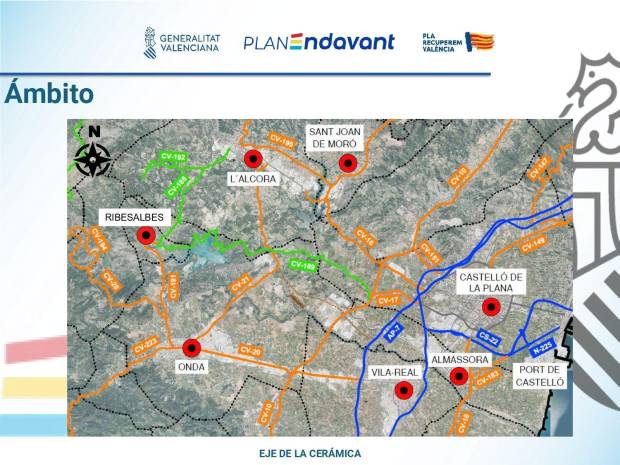 $!Mapa en el que se observa el ámbito de actuación del Eje de la Cerámica.