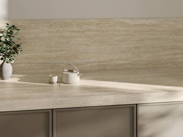 $!Neolith Colosseo en encimera y salpicadero de cocina.