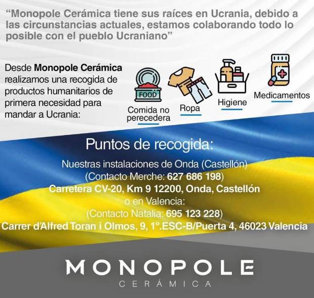 $!Monopole Cerámica apadrina en Onda la recogida de material humanitario para Ucrania